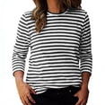 thumbnail image 2 of T-Shirt for Women Crewneck Long Sleeve Casual Loose Fit Classic Striped Print Soft Breathable Cotton Feel Daily Streetwear Layering Top, 2 of 5