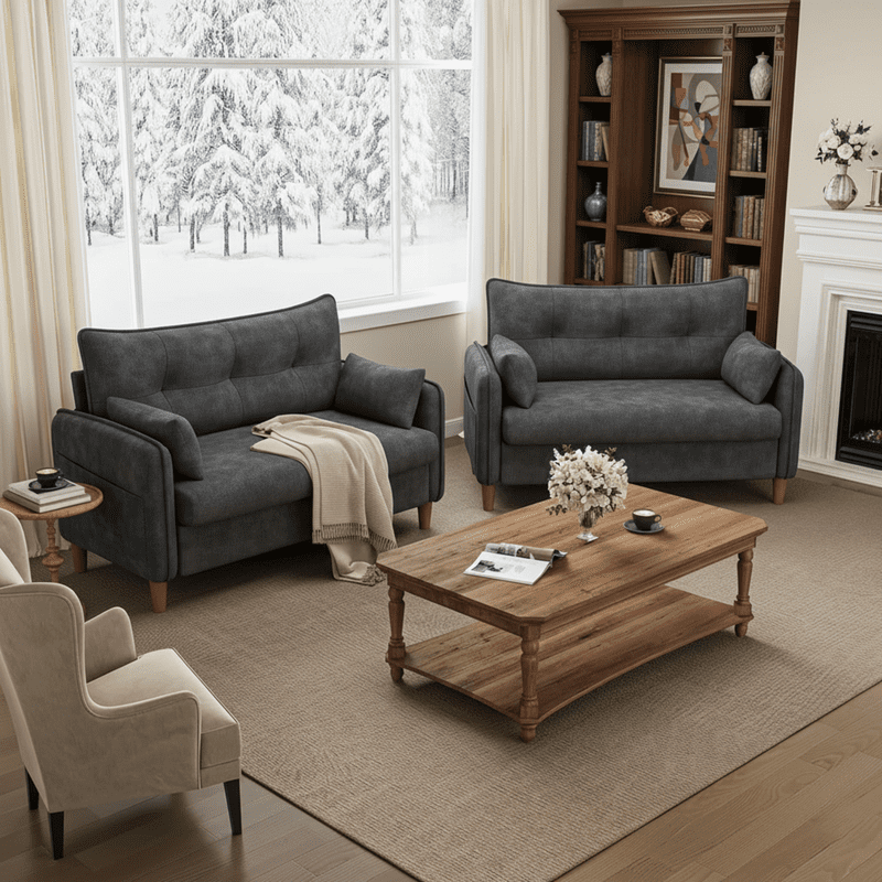 50" Loveseat Couch with Tufted Design, Space-Saving Love Seat Sofa for Small Spaces Living Room Bedroom Home and Apartment, Dark Grey