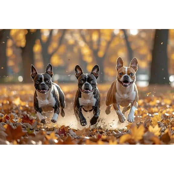 Jigsaw Puzzles 300 Piece for Adults - Dogs in Forest - Boston Terriers in Autumn Park Fun Puzzle Educational Family Game Toys Adults Home Decoration Colorful Puzzle Gifts