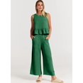 thumbnail image 1 of JUNWELL Women‘s New Summer Suit Solid Color Casual Sleeveless Pleated Round Neck Vest Button Wide Leg Nine-point Pants Two-piece Set, 1 of 7