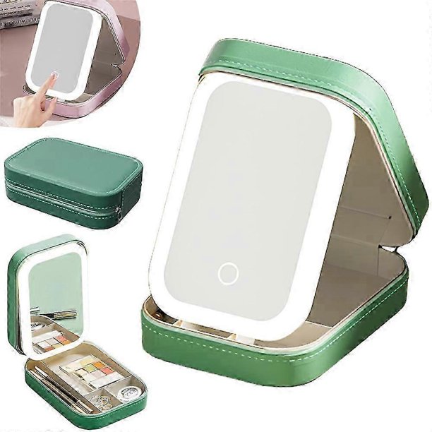 Portable LED Makeup Mirror Adjustable Brightness Travel Makeup Bag with Storage, Rechargeable Vanity Mirror with 3 Lighting Modes