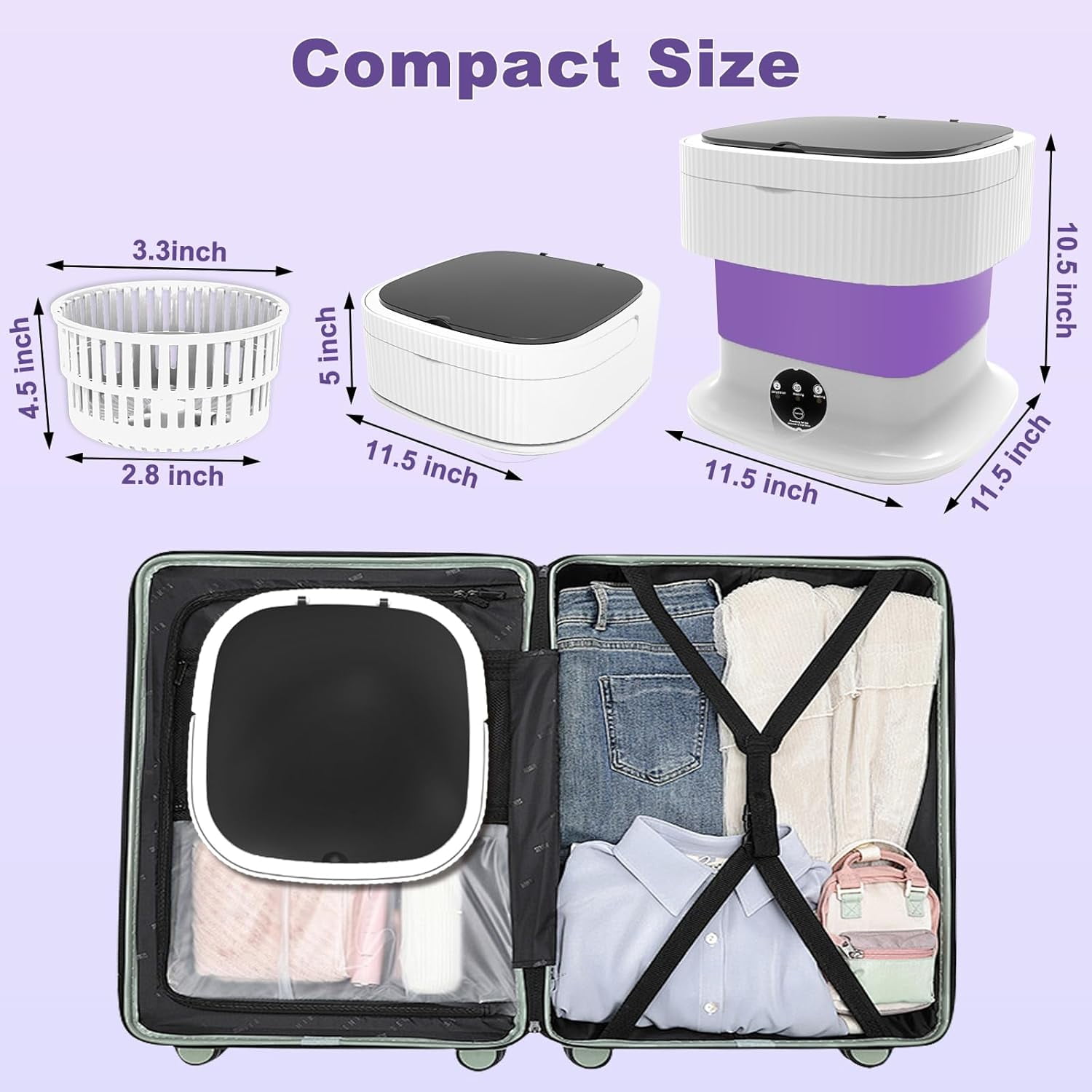 Portable Washing Machine, Foldable Mini Washing Machine,10L Mini Washer with Spin Dryer, Collapible Compact Small Folding Laundry Washer for Socks,Baby Clothes,Underwear,Dorm,Camping,Apartment,RV