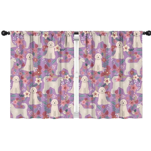 Blackout Kids Curtains,Goldendoodle Dog and Flower Floral Childrens Insulated Curtains Set Of 2,Bedroom Essentials,Toddler Room Decor 42x54in(106x137cm)