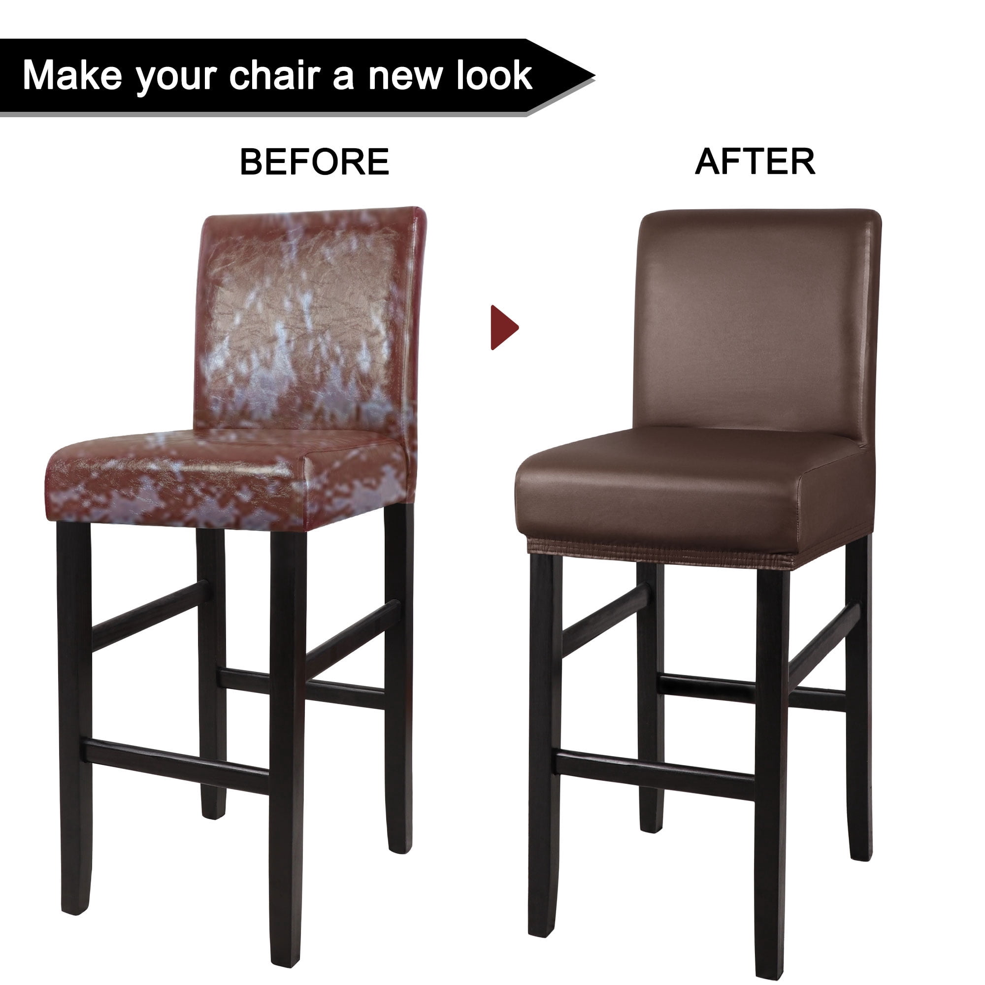 Unique Bargains Waterproof Bar Stool Covers for Short Back Chair Slipcovers Coffee Color 4 Pcs