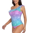 thumbnail image 2 of Easygdp Multicolor Glitter Women's One Shoulder Ruffle Monokini Bathing Suits with Removable Chest Pad, Quick Drying - X-Large, 2 of 8