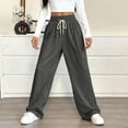 thumbnail image 4 of AHTJRT Women's Drawstring Sweatpants Elastic High Waisted Wide Leg Baggy Pants Soft Comfy Casual Slacks Joggers Sweatpants Dark Gray M, 4 of 5
