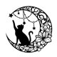 thumbnail image 1 of Decoración de pared de metal con diseño de luna y gatos negros, escultura de rosa hueca negra, arte de pared de hierro, decoración colgante, decoración rústica de pared de metal con gatos, 1 of 6