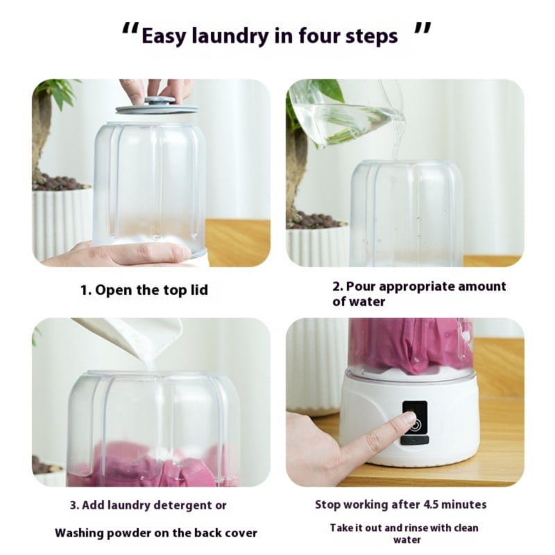 Cordless Laundry Washer with 4000mAh Battery Washing Machine Efficient Gentle Cleaning for Delicates and Small Fabrics