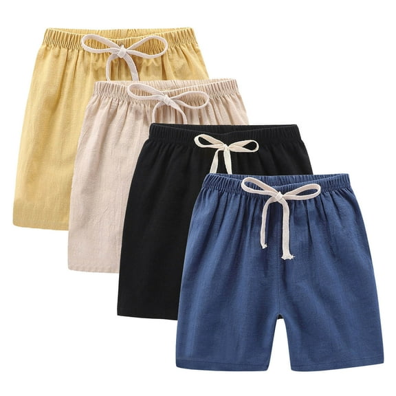 ZACPNCV 4PC Girls Bermuda Shorts Knee Length Summer Casual Cotton Linen Shorts Lightweight Elastic Waist Drawstring Short Pants Yellow 5-6 Years