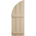 thumbnail image 2 of Ekena Millwork 16 1/2"W x 44"H (27 1/2" Low Side) Timberthane Rough Sawn Three Board Joined Board-n-Batten w/Quarter Round Arch Top Faux Wood Shutters (Per Pair), Primed Tan, 2 of 6