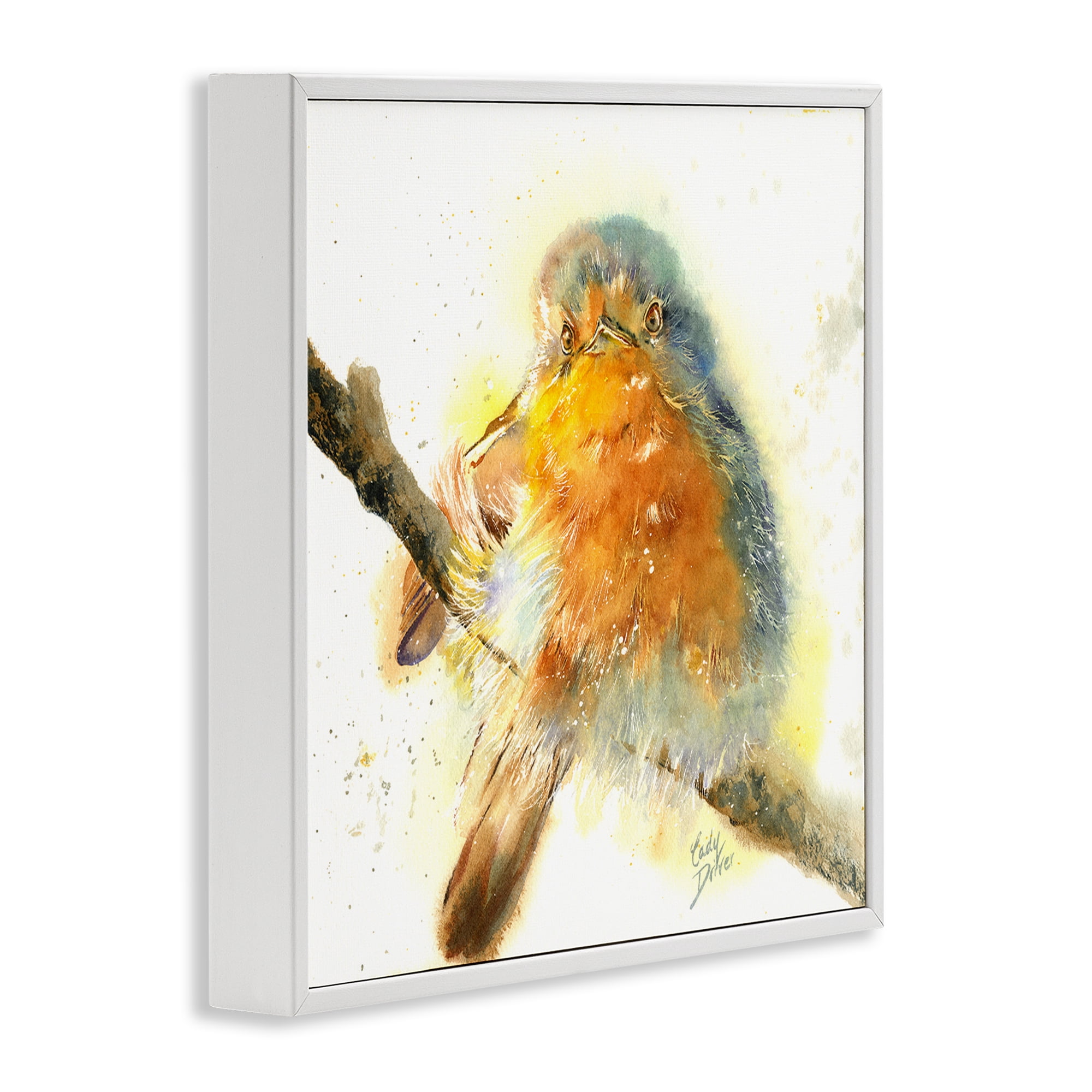 Stupell Industries Seated Songbird Watercolor White Framed Giclee Art, design by Cady Driver