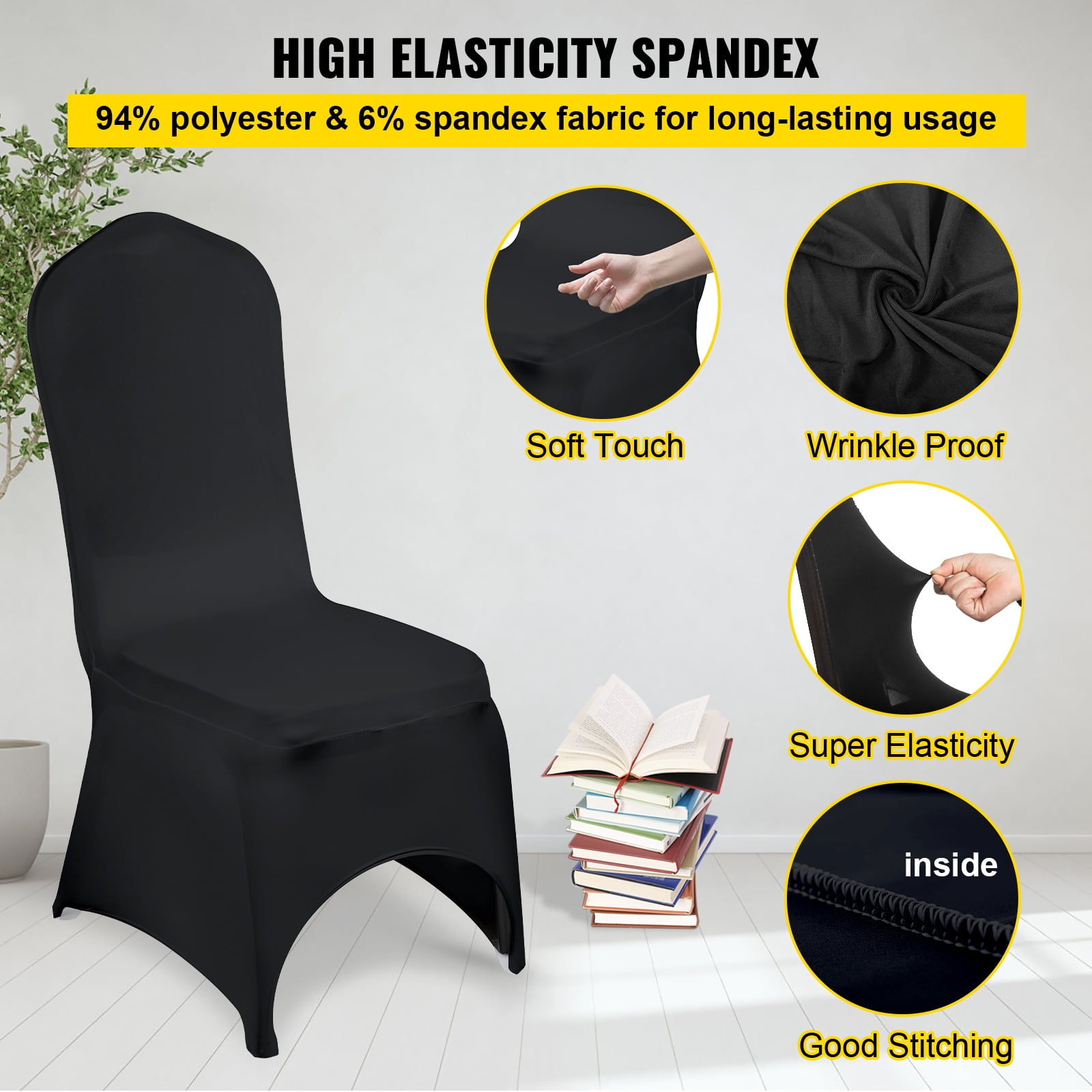 BENTISM Spandex Chair Covers Black Chair Covers 50pcs Wedding Party Banquet Elastic