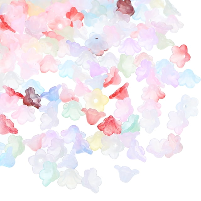 Uxcell 0.3x0.5" cuentas de flores acrílicas esmeriladas, cuentas de flores de trompeta, 300 piezas, color mixto