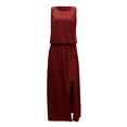 thumbnail image 4 of Robe Décontractée pour Femmes Robe d'Été pour Femmes Sans Manches Col Robes Maxi Couleur Unie Robe à Fente Vêtements pour Femmes G AG, 4 of 6