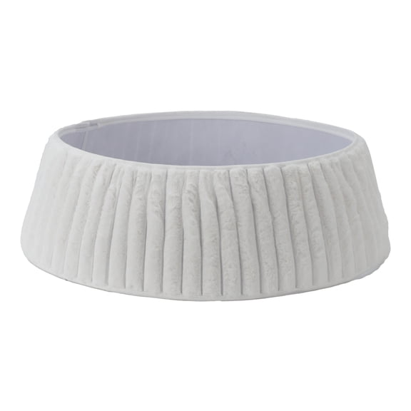 EcoSummer Christmas Tree Collar, Luxury Plush Christmas Tree Skirt with Stripe Textured Pattern for Xmas New Year Holiday Party Decor, Easy to Set Up & Storage, White