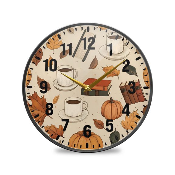 Yayeee Wall Clock Battery Operated 9.5" Silent Quartz Non-Ticking for Living Room Decor, Fall Book