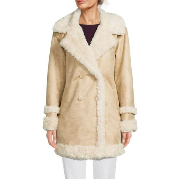 NVLT CHALK Women's Faux Fur Trimmed Jacket, US X-Small