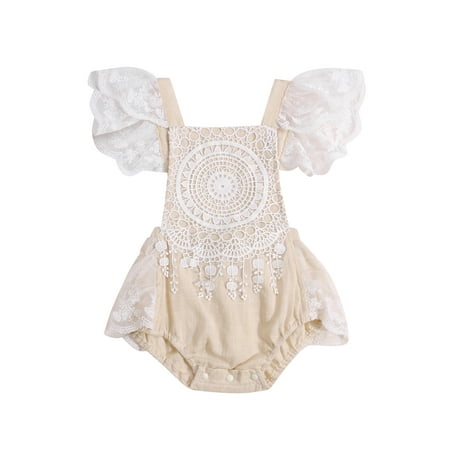 

MERSARIPHY Baby Girls Flower Pattern Fly Sleeve Square Collar Lace Romper