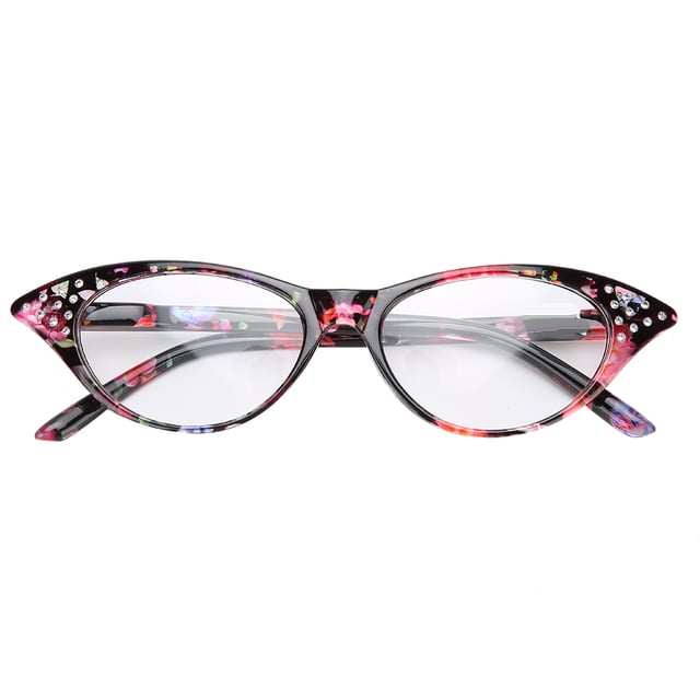 Gafas de lectura Gafas de lectura con lentes transparentes con decoración de diamantes de imitación unisex de moda (+200 marco de rayas rojas)