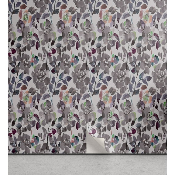 Ambesonne Nature Peel & Stick Wallpaper for Home, Roses Retro Garden Pattern, 13"x72", Pale Grey and Sand Brown