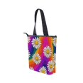 thumbnail image 3 of Zipper canvas bag large capacity large size practical handbag durable Canvas with leather material Colorful Daisy Flowers, 3 of 7