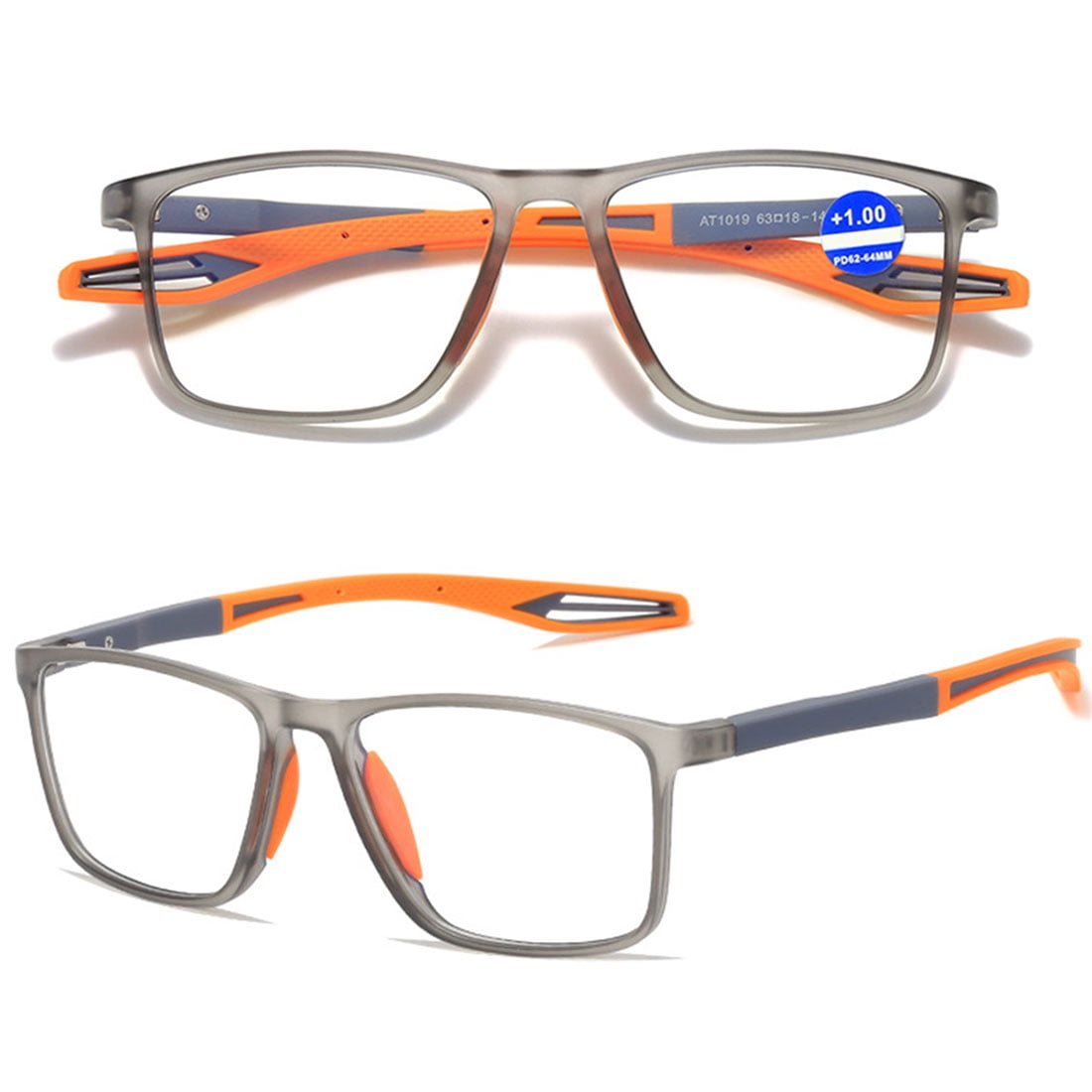 KOOSUFA Mens Blue Light Blocking Reading Glasses +1.50 Sports Spring Hinges Rectangular Lightweight TR90 Computer Readers Eyewear Eyeglasses Grey orange