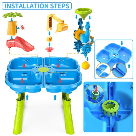 DINOSAUR PLANET SAND WATER TABLE FOR TODDLERS, 4 IN 1 SAND TABLE AND WATER PLAY TABLE, KIDS TABLE ACTIVITY SENSORY PLAY TABLE BEACH SAND WATER SAND TOY FOR OUTDOOR BACKYARD FOR TODDLERS AGE 2-4 GIFT