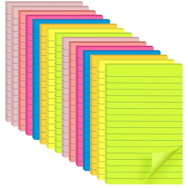 (15 blocs) para notas adhesivas rayadas, 10 x 15 cm, 7 colores brillantes