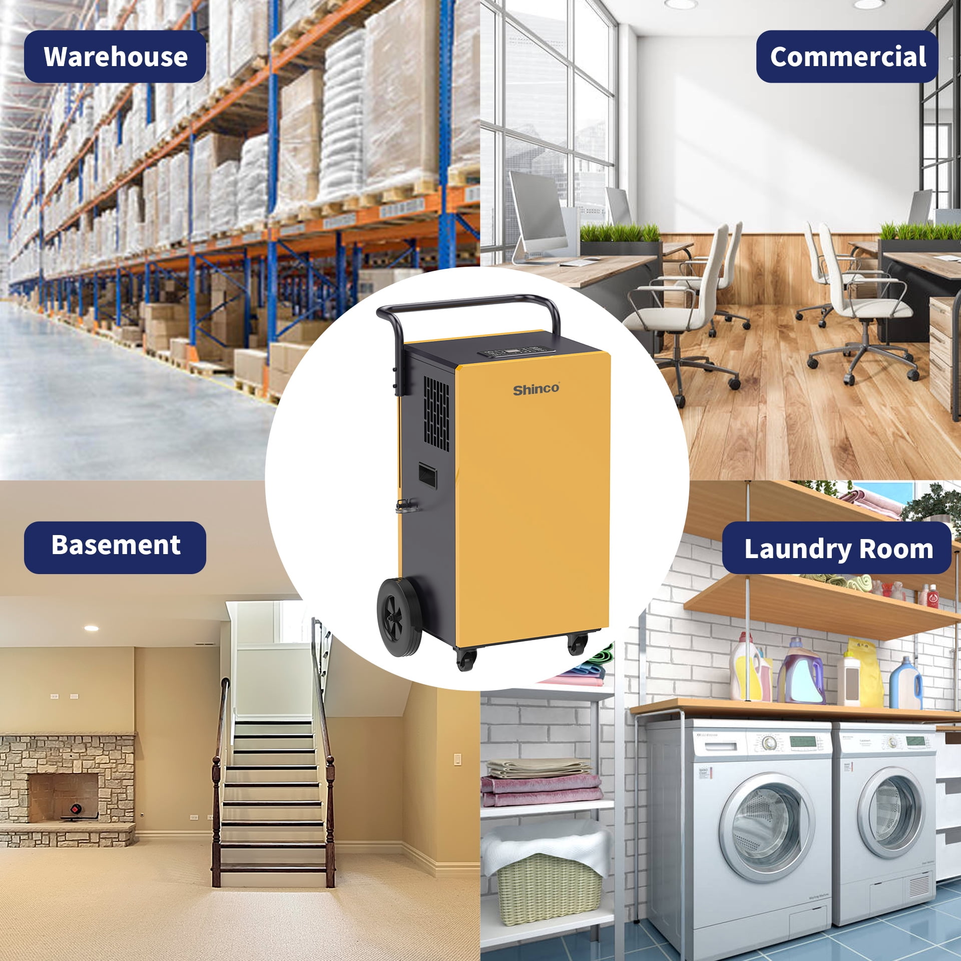 Shinco Commercial Dehumidifier 200 Pints Industrial with Drain Hose for Large Basement & Spaces
