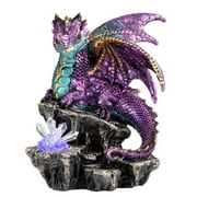 Q-Max 6.25"H Purple Dragon Guarding Crystal Gemstone LED Statue Fantasy Decoration Figurine