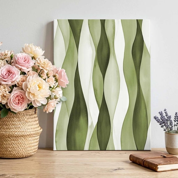 Canvas Wall Art Sage Green Ripple Canvas Art Print Abstract Gradient Pictures Wall Decor for Living Room Bedroom Artwork Decorations Stretched Framed Ready to Hang 20"x24"
