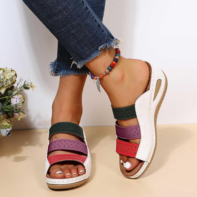 Plataforma Colorblock Zapatillas romanas informales Sandalias correctivas con cuña Wmkox8yii ytu9711