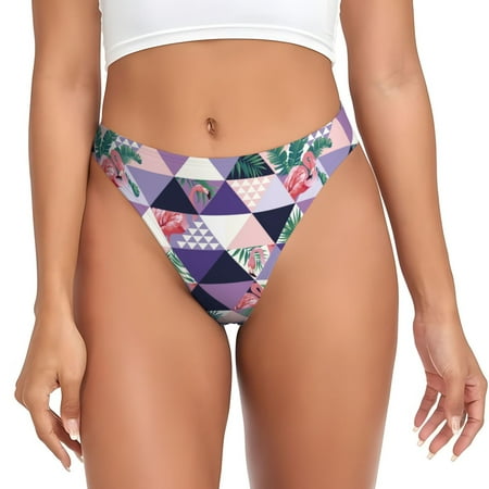 JUNZAN Plaid Flamingo Print Women s Sexy G-String Underwear Thongs Seamless Panties Undies Low Rise Thong Panties for Everyday Wear Yoga & Special Occasion-3X-Large