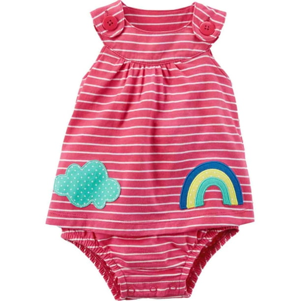 Carter's Carters Infant Girls Pink Striped Rainbow Cloud Romper