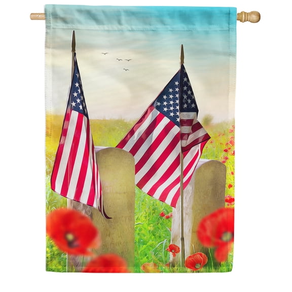 America Forever Memorial Day Patriotic Summer House Flag 28 x 40 inches Always Remember Our Heroes Red Poppies Double Sided Seasonal Yard Outdoor Decorative Independence Day House Flag