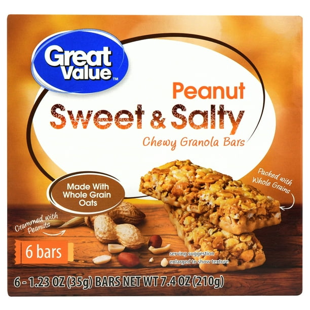 Great Value Sweet & Salty Chewy Granola Bars Peanut, 1.23 Oz, 6 Count