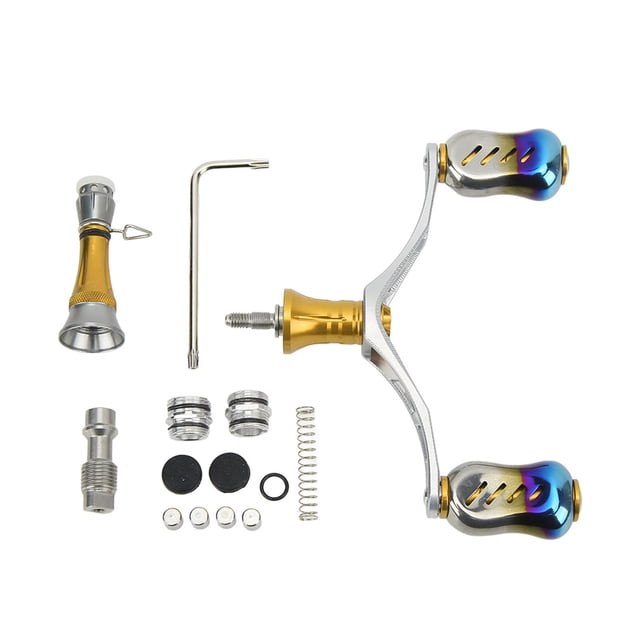 Double Reel Handle, Lightweight DIY Fishing Reel Balancer Set Spiral Dual Interface CNC Accuray Crafted Fine Workmanship For Maintainence Yellow