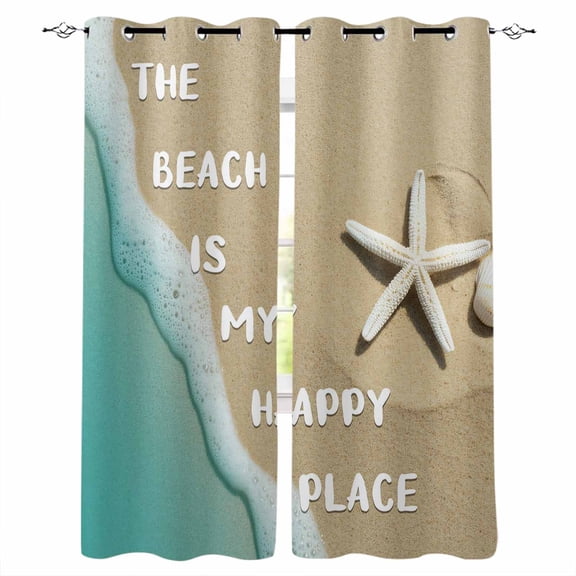 Summer Coastal Black Out Curtains 54 Inch Long, Short Curtains for Small Window, Ocean Beach Starfish Wave Brown Green Room Darkening Farmhouse Window Curtains for Kitchen Bedroom 42"x54" 2 Panels