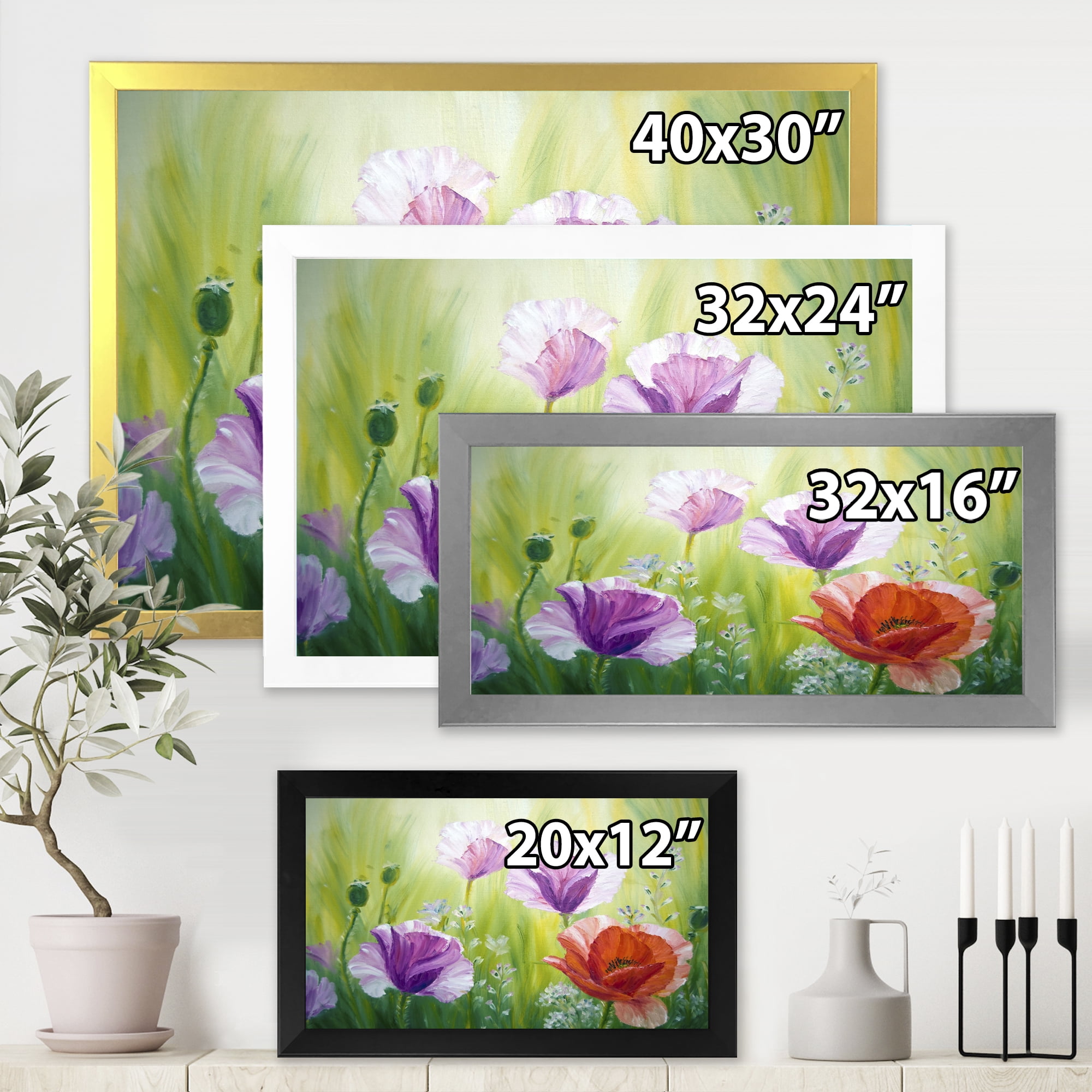 Designart 'Blossoming Red and Purple Poppies In The Morning II' Traditional Framed Art Print