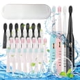 thumbnail image 1 of Cepillo de dientes eléctrico con 8 cabezales y estuche de viaje - 38000/min de vibración, 5 modos (limpio, blanco, pulido, sensible), recargable USB, impermeable IPX7, cerdas suaves para adultos, 1 of 9