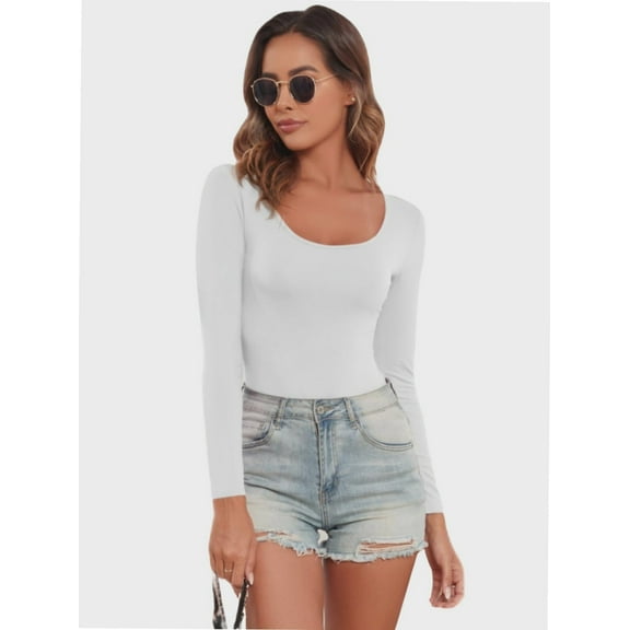 Women's Scoop Neck Short Sleeve Shirts Slim Fitted Casual Basic Top Blouses