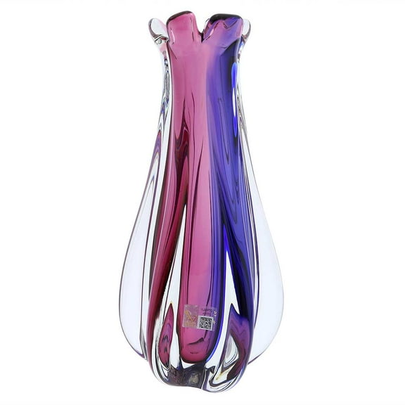 GlassOfVenice Murano Glass Sommerso Ribbed Bud Vase - Rose and Blue