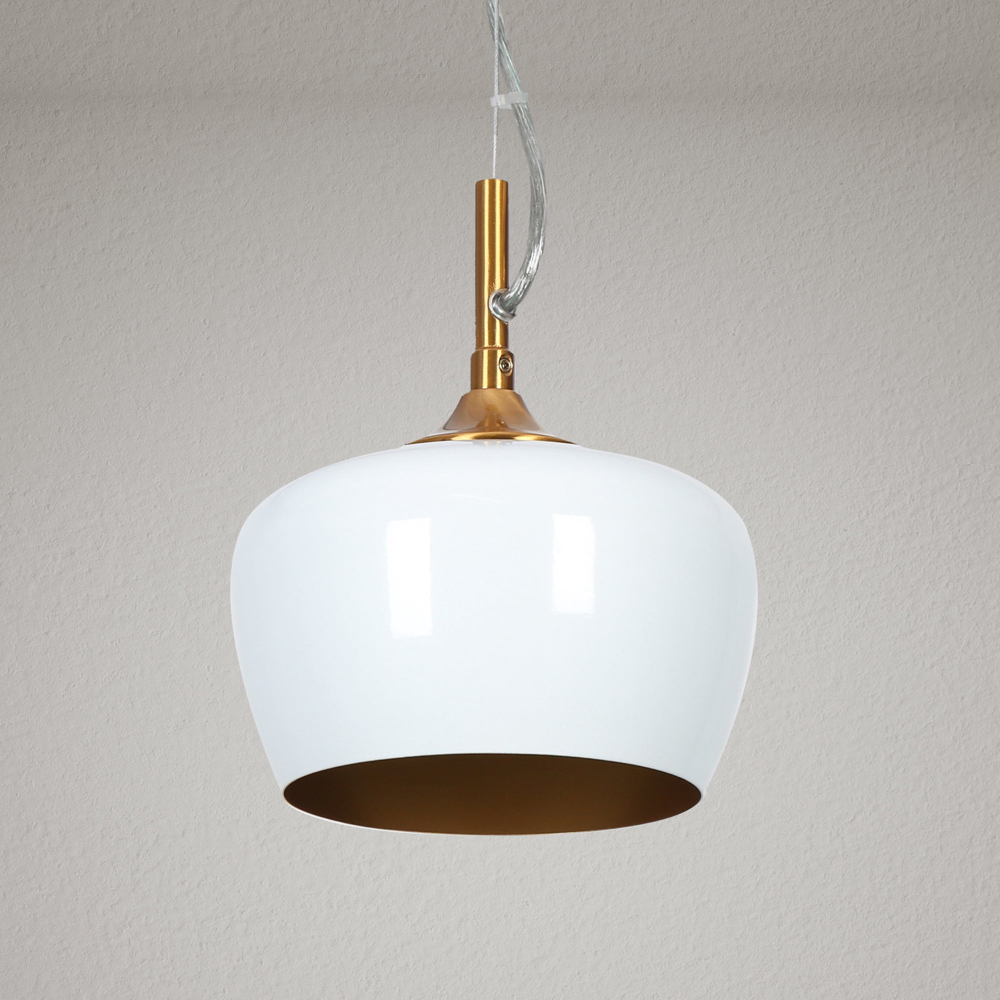 LNC Resplandor 1 -Light Matte White and Electroplated Copper Mid-century Metal Dome Mini Hanging Pendant Light