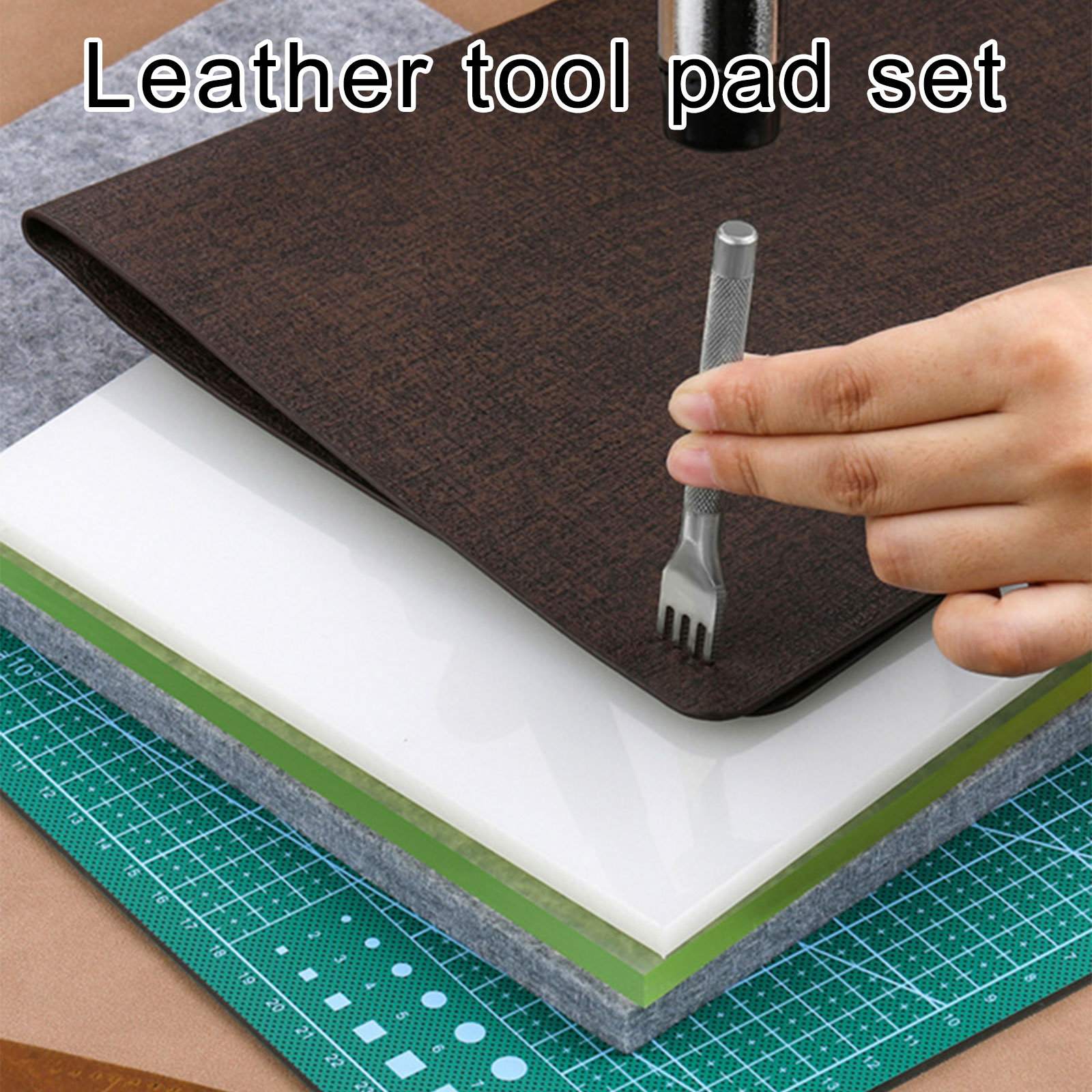 Leather Tools Leather Carving Tool Leather Stamping Tools with Hammer Cutting Mat Leather Hole Punched Tool for Craft