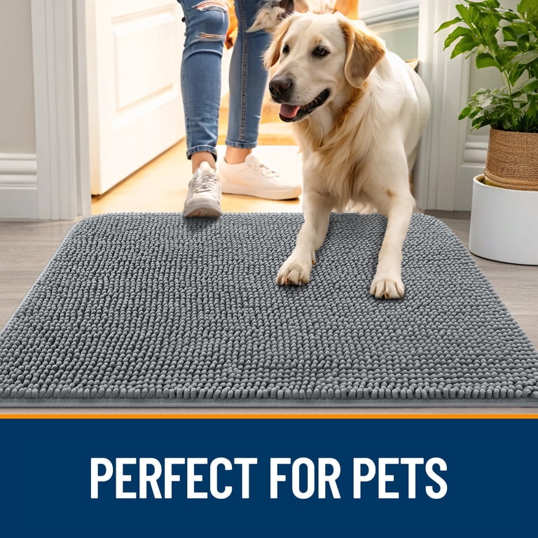 Buganda Chenille Dog Doormat, 30"x20", Gray photo 6