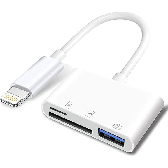 FGLHS Lightning to SD & TF Card USB Camera Adapter for iPhone/iPad, 3 in 1 Card Reader USB Dongle for USB Flash Drive, Keyboard, Mouse, Hubs, MIDI, Micro SD TF Memory Card, Plug & Play