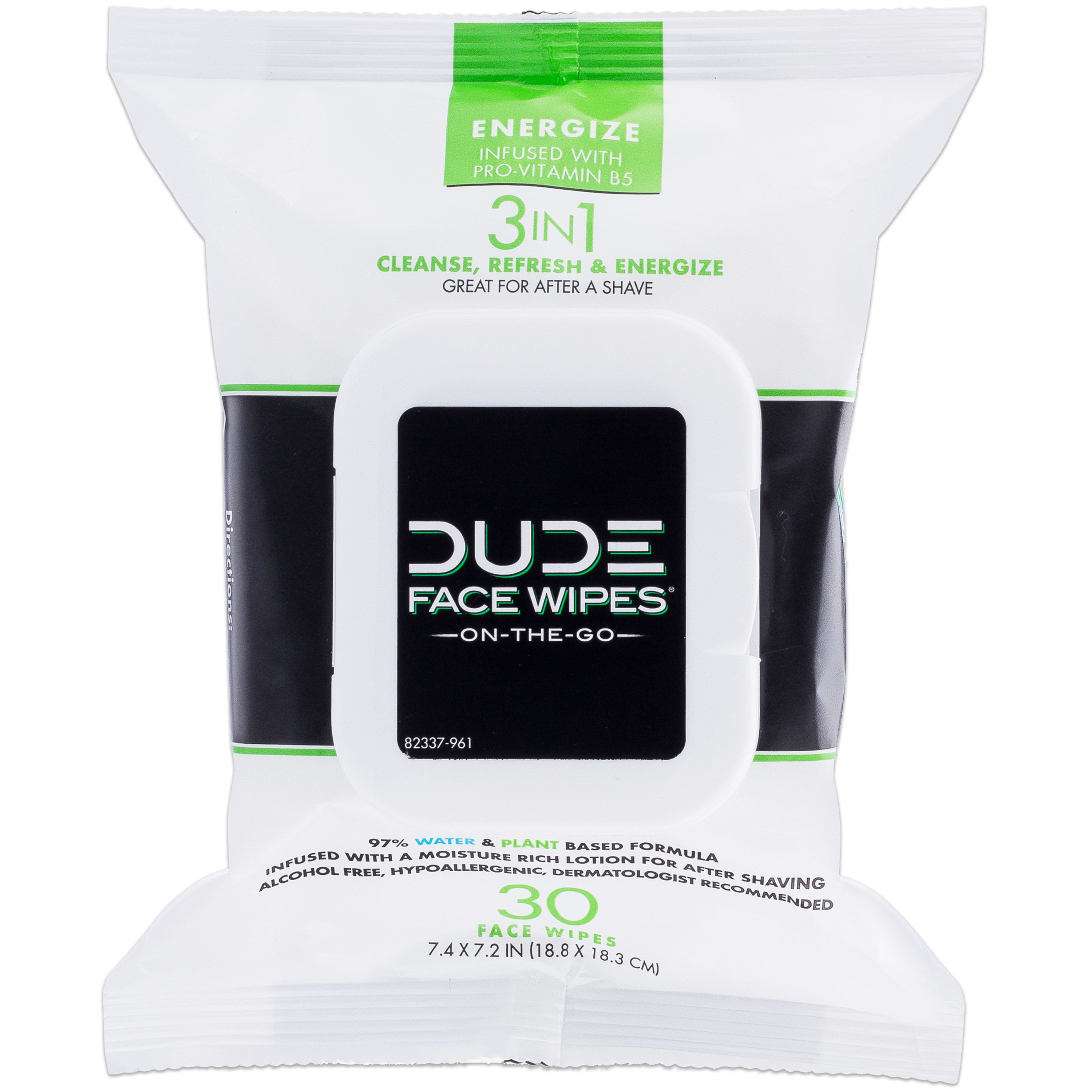 DUDE Face Wipes 3 in 1 Cleanse Energize & Moisturize with ProVitamin