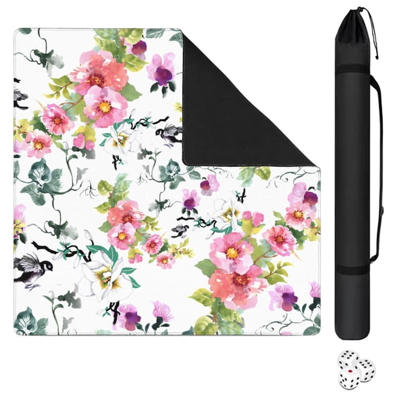 Premium Floral Pattern Extra Large Game Table Mat 31.5x31.5 Inch Rubber Pad with Anti-Slip Backing Reduces Tile Noise for Cards and Boards