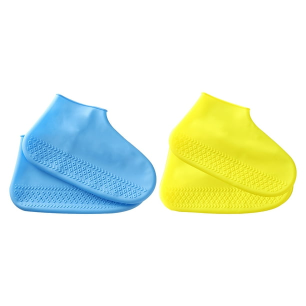 2 pares de cubrezapatos impermeables de silicona, resistentes al desgaste y antideslizantes para exteriores, amarillo y azul (talla S)