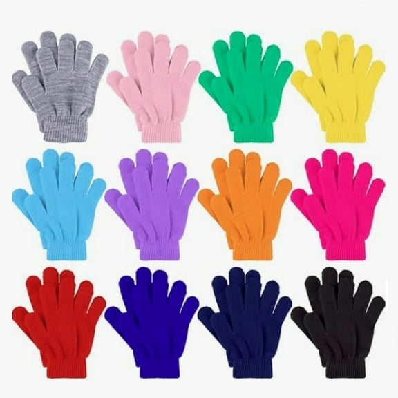 Topboutique Kids Winter Gloves - 12 Pairs Full Fingers Knitted Glove,Warm Winter Glove,Stretchy Children Gloves for Boys and Girls,Christmas Gifts for Children,12 Colors